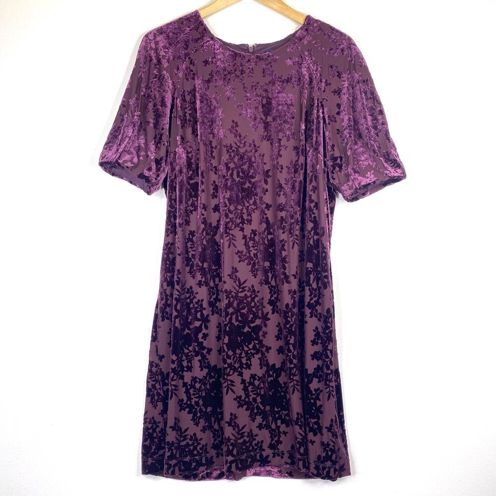 Tommy Hilfiger Floral Velvet Burnout Dress Womens 14 Maroon Whimsigoth Y2K Fairy